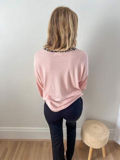 On My Mind Pink with Leopard Accents Top