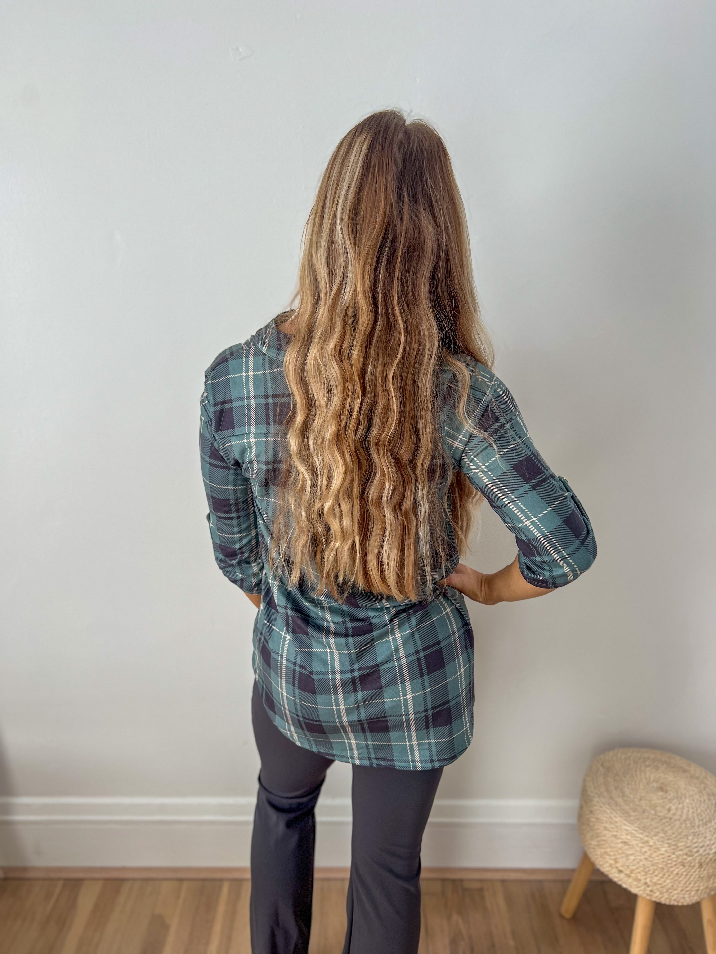 Jamie Plaid 3/4 Sleeve Top
