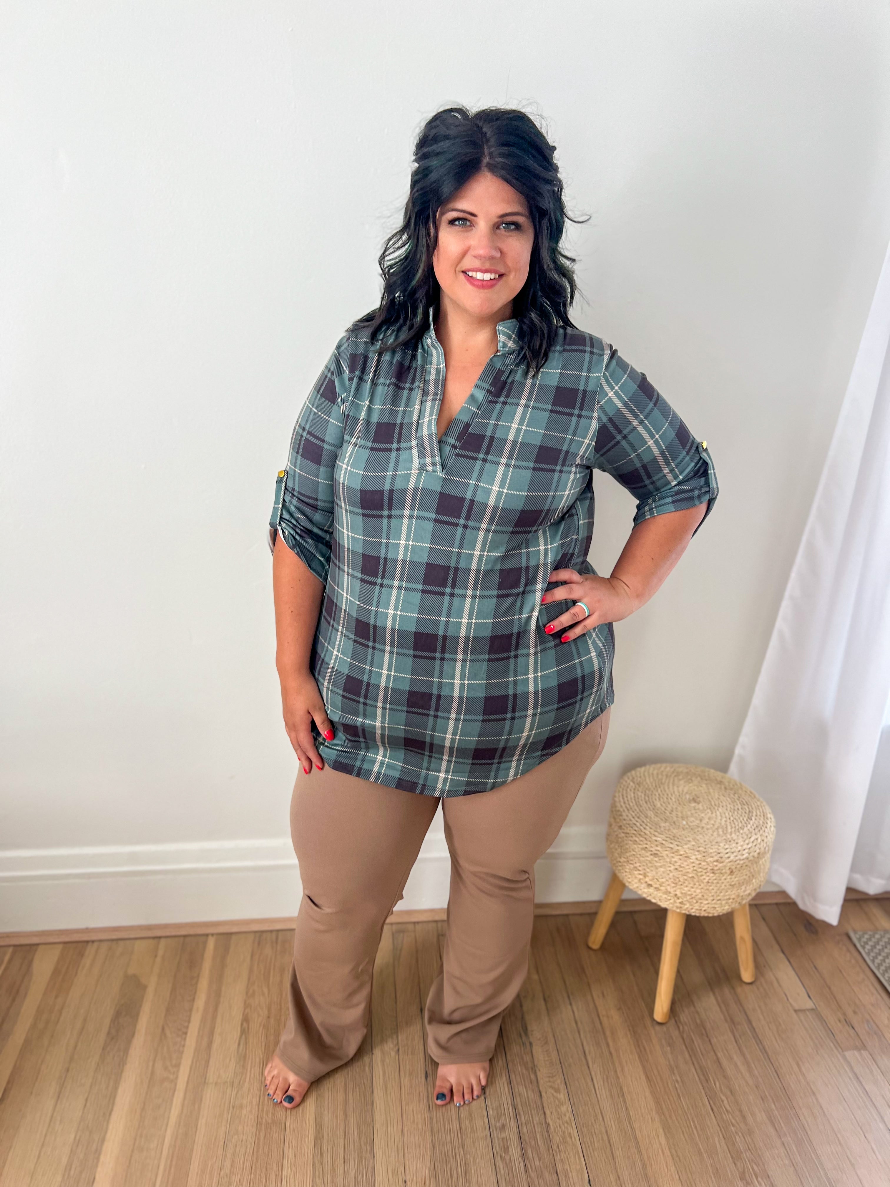 Jamie Plaid 3/4 Sleeve Top