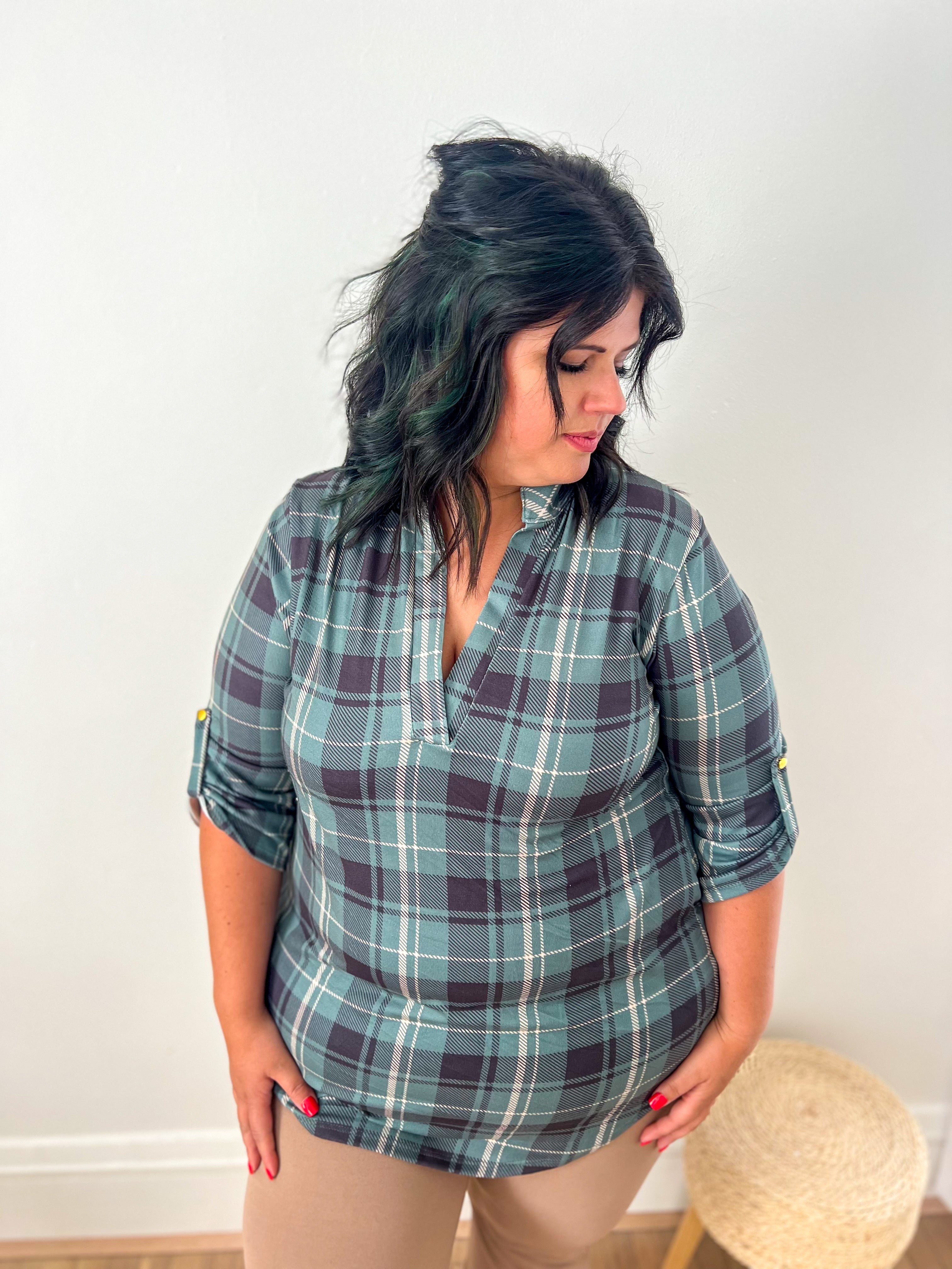 Jamie Plaid 3/4 Sleeve Top