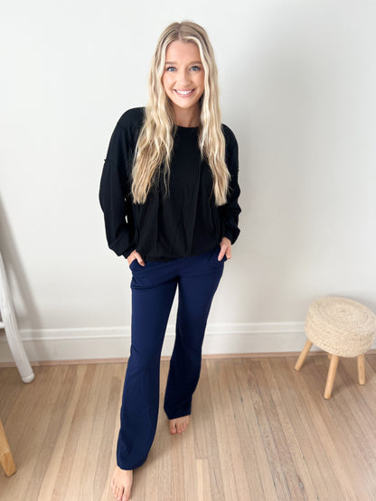 Logan Stretchy Flare Pants - Navy