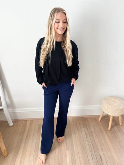 Logan Stretchy Flare Pants - Navy