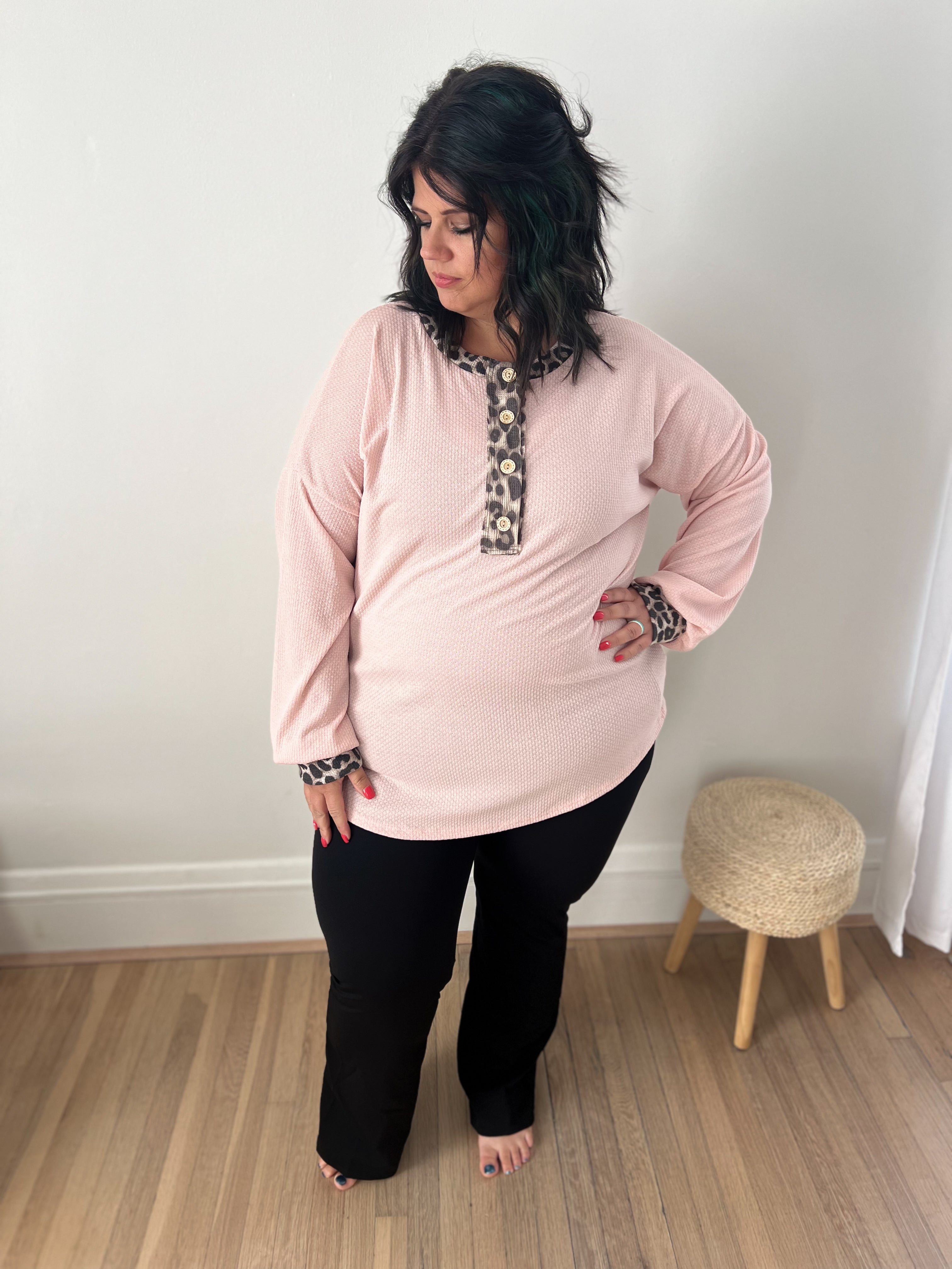 On My Mind Pink with Leopard Accents Top