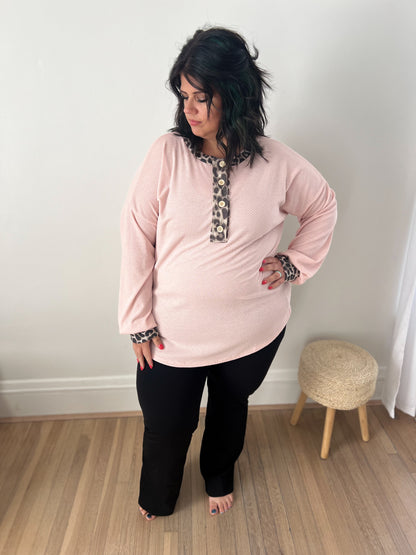 On My Mind Pink with Leopard Accents Top