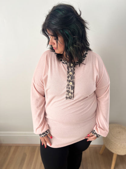 On My Mind Pink with Leopard Accents Top