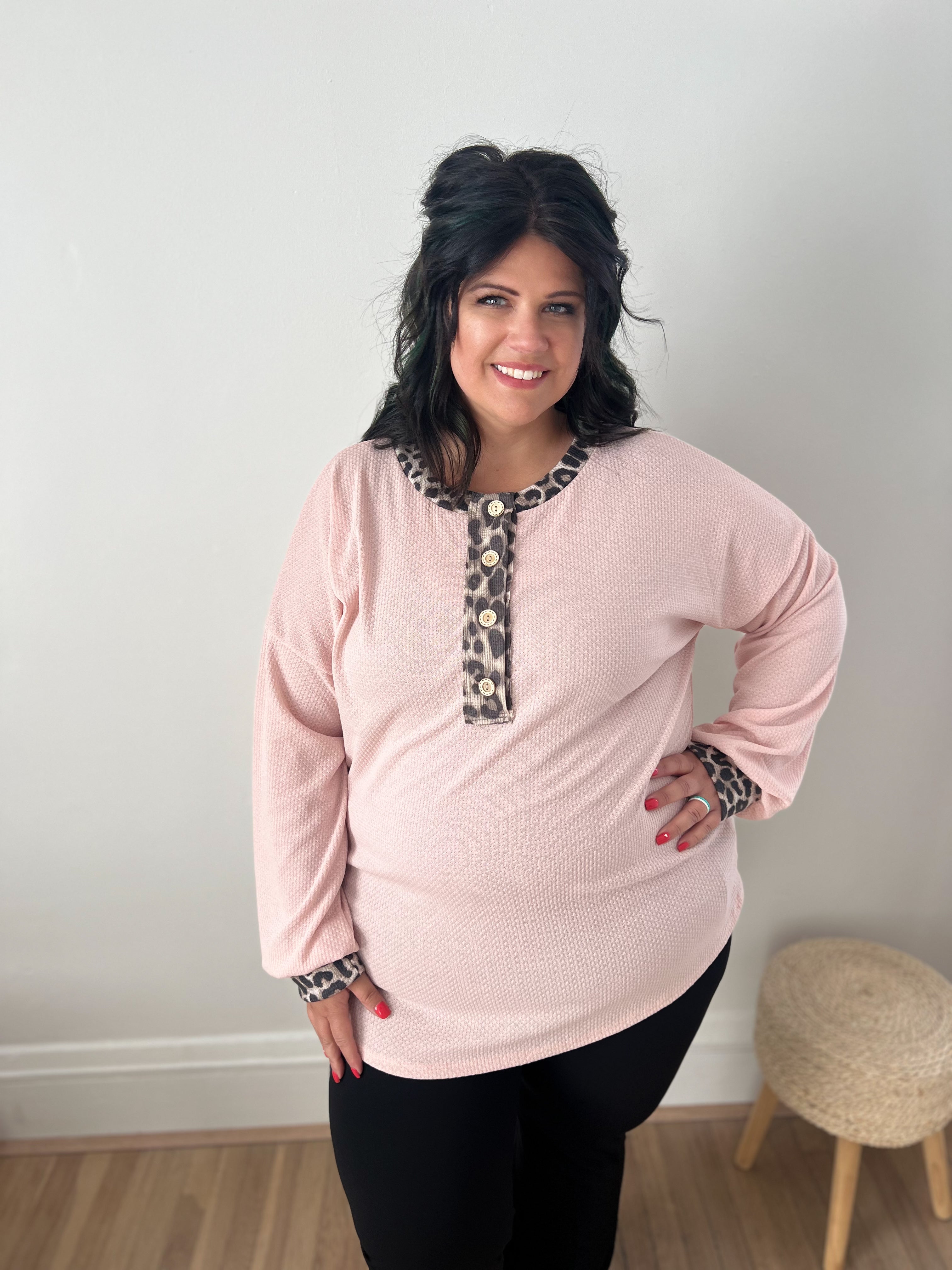 On My Mind Pink with Leopard Accents Top