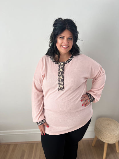 On My Mind Pink with Leopard Accents Top
