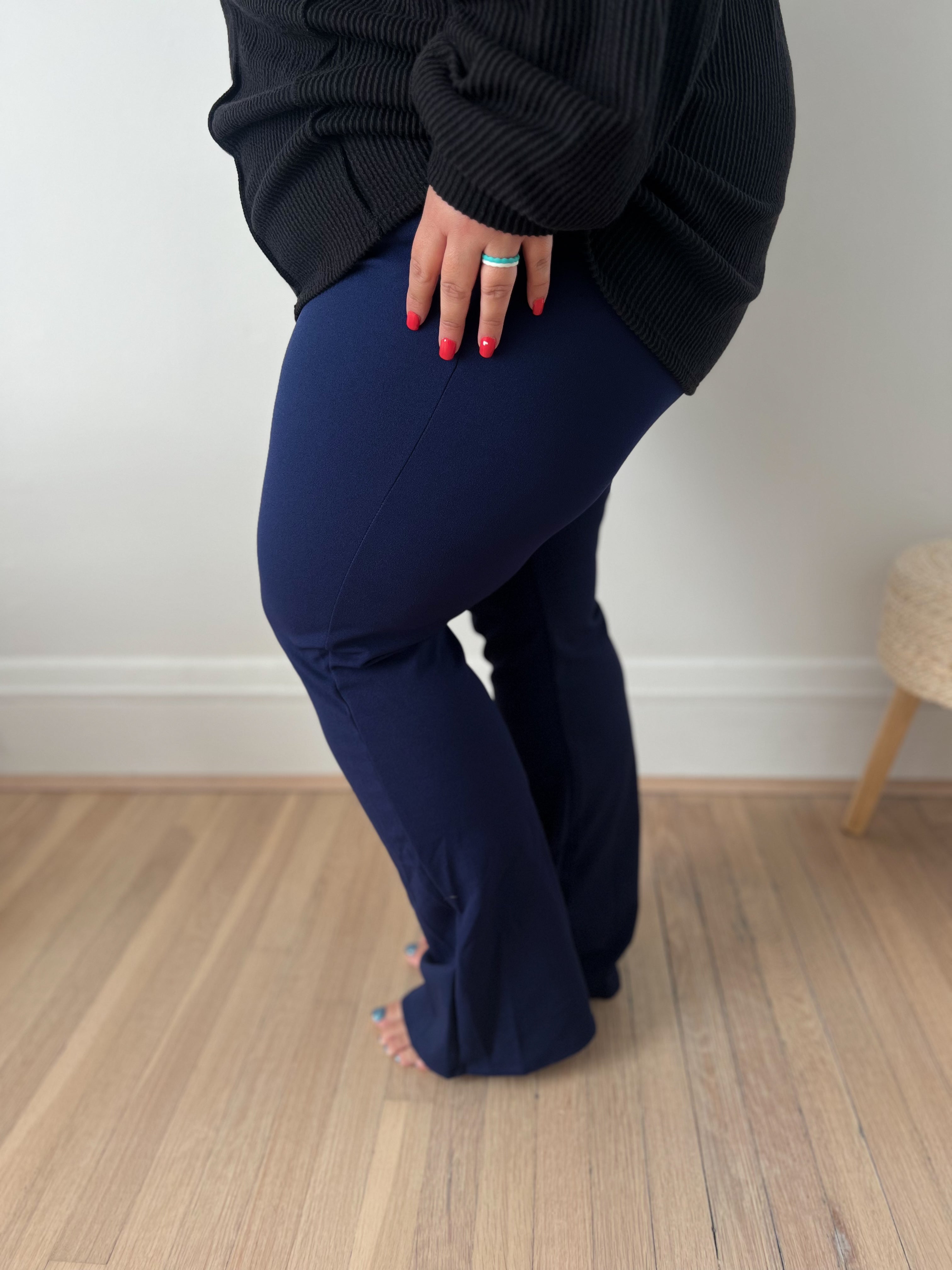 Logan Stretchy Flare Pants - Navy