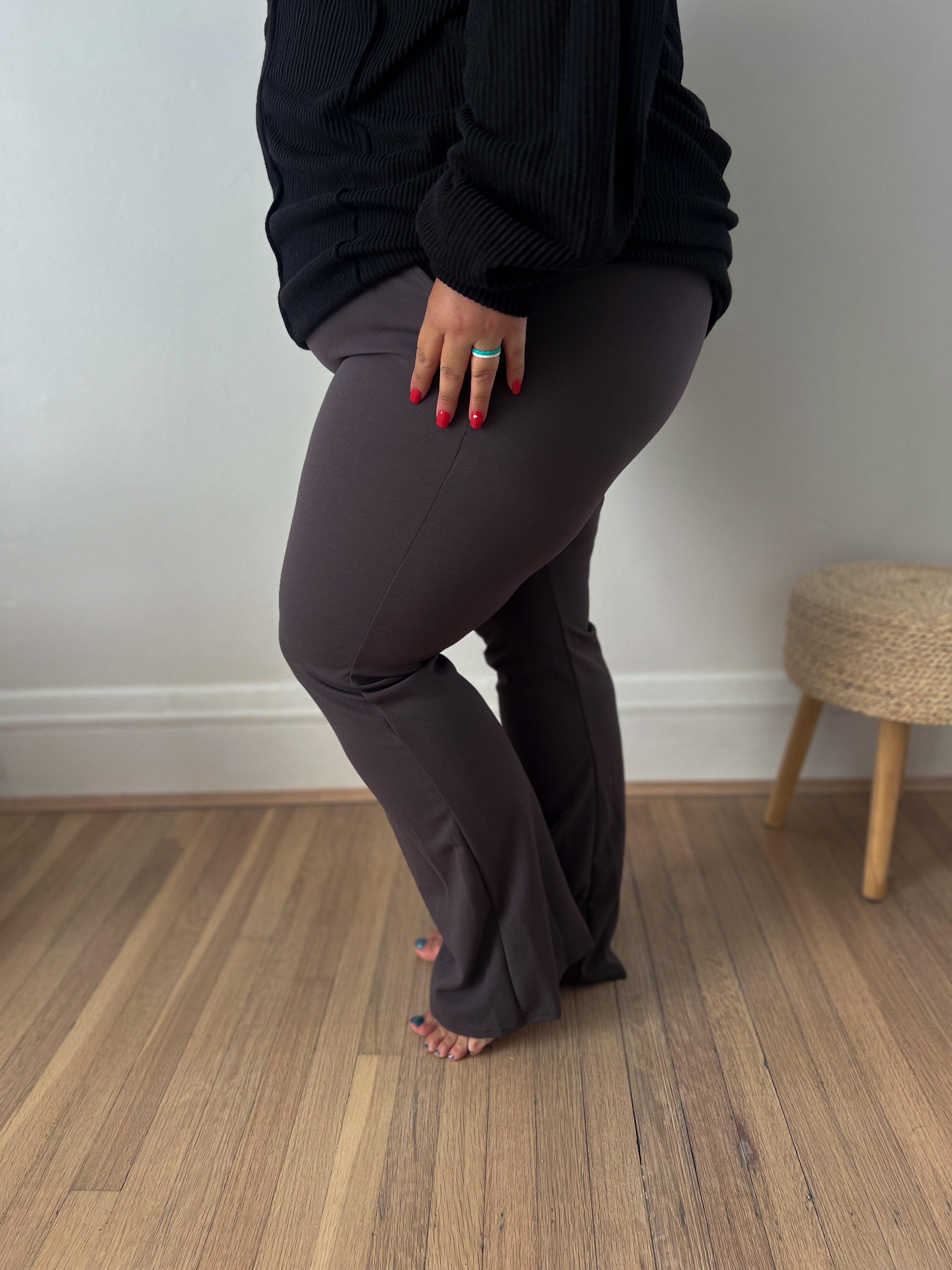 Logan Stretchy Flare Pants - Charcoal