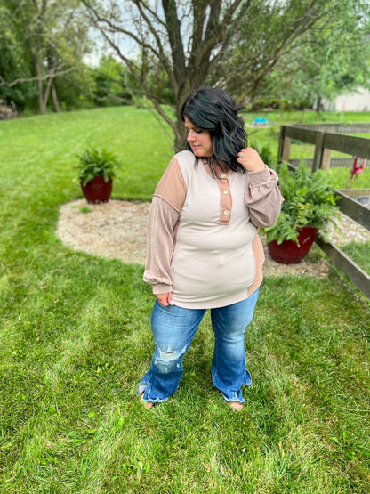 Erin Taupe Color Block Long Sleeve Top