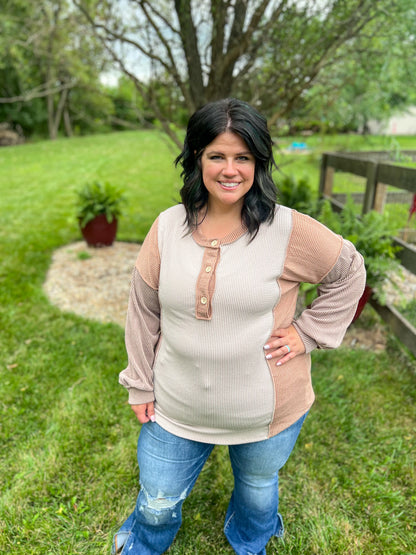 Erin Taupe Color Block Long Sleeve Top