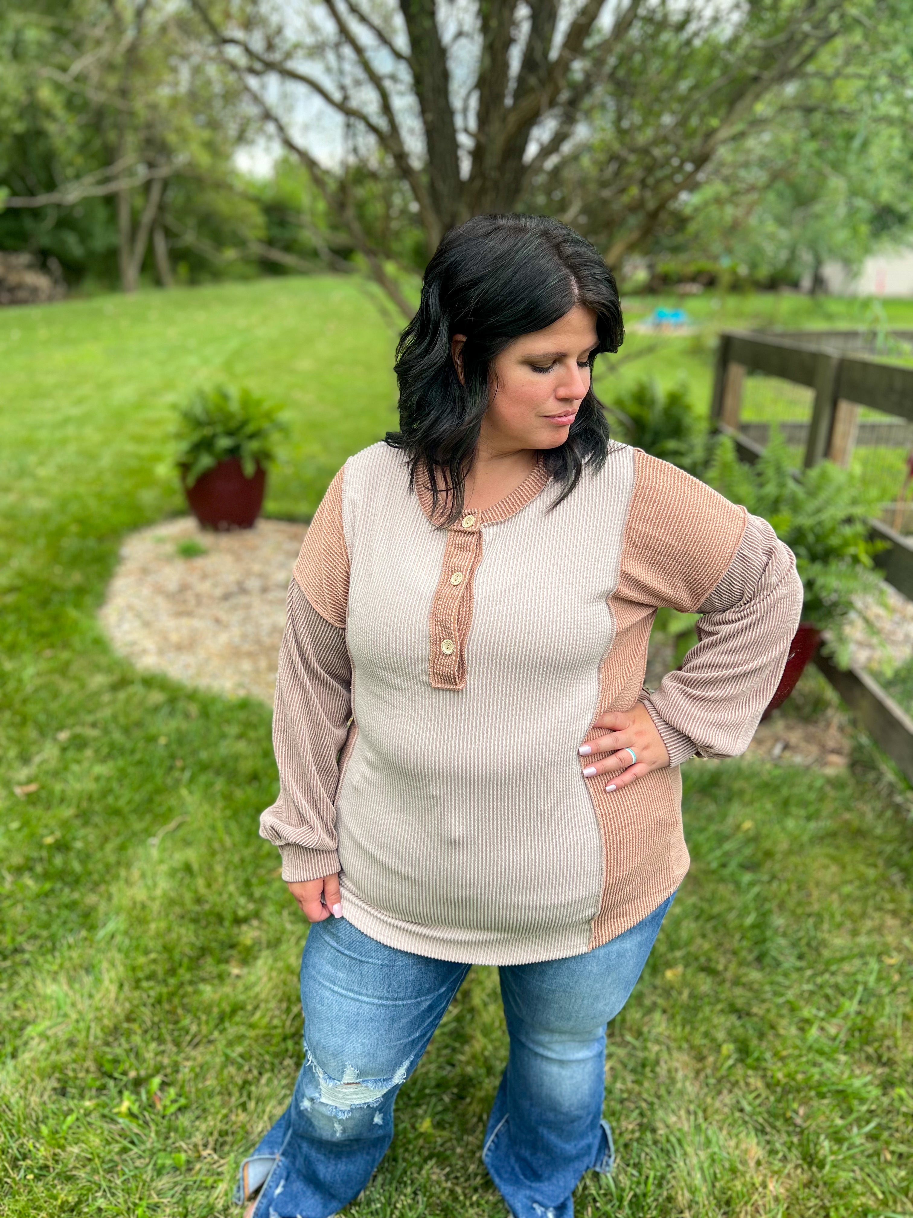 Erin Taupe Color Block Long Sleeve Top