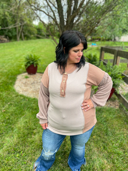 Erin Taupe Color Block Long Sleeve Top