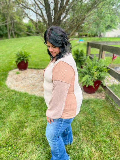 Erin Taupe Color Block Long Sleeve Top