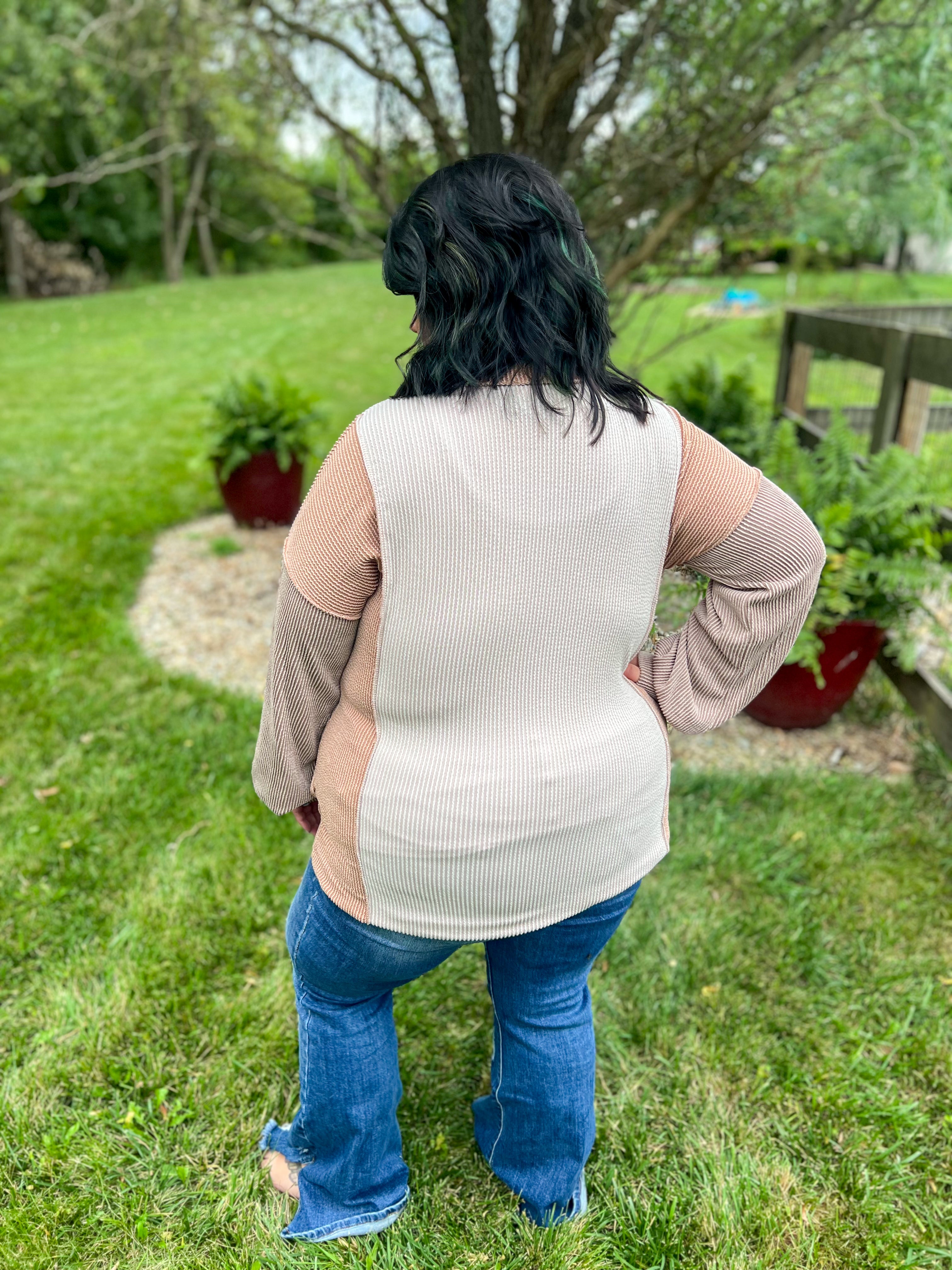 Erin Taupe Color Block Long Sleeve Top