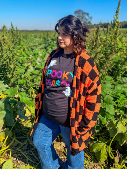 Orange and Black Checkered Cloud Cardigan