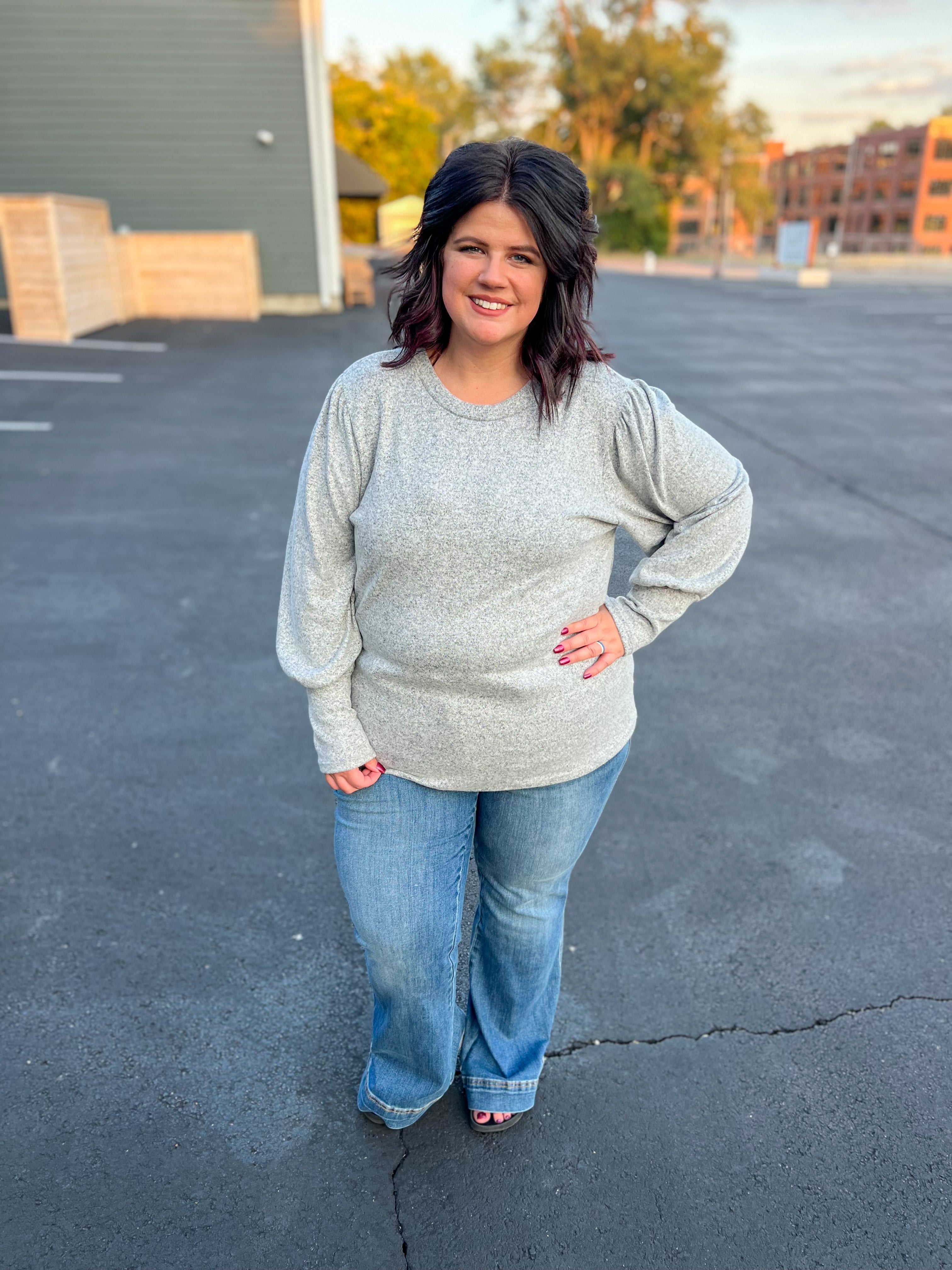 Samantha Bubble Sleeve Top - Gray