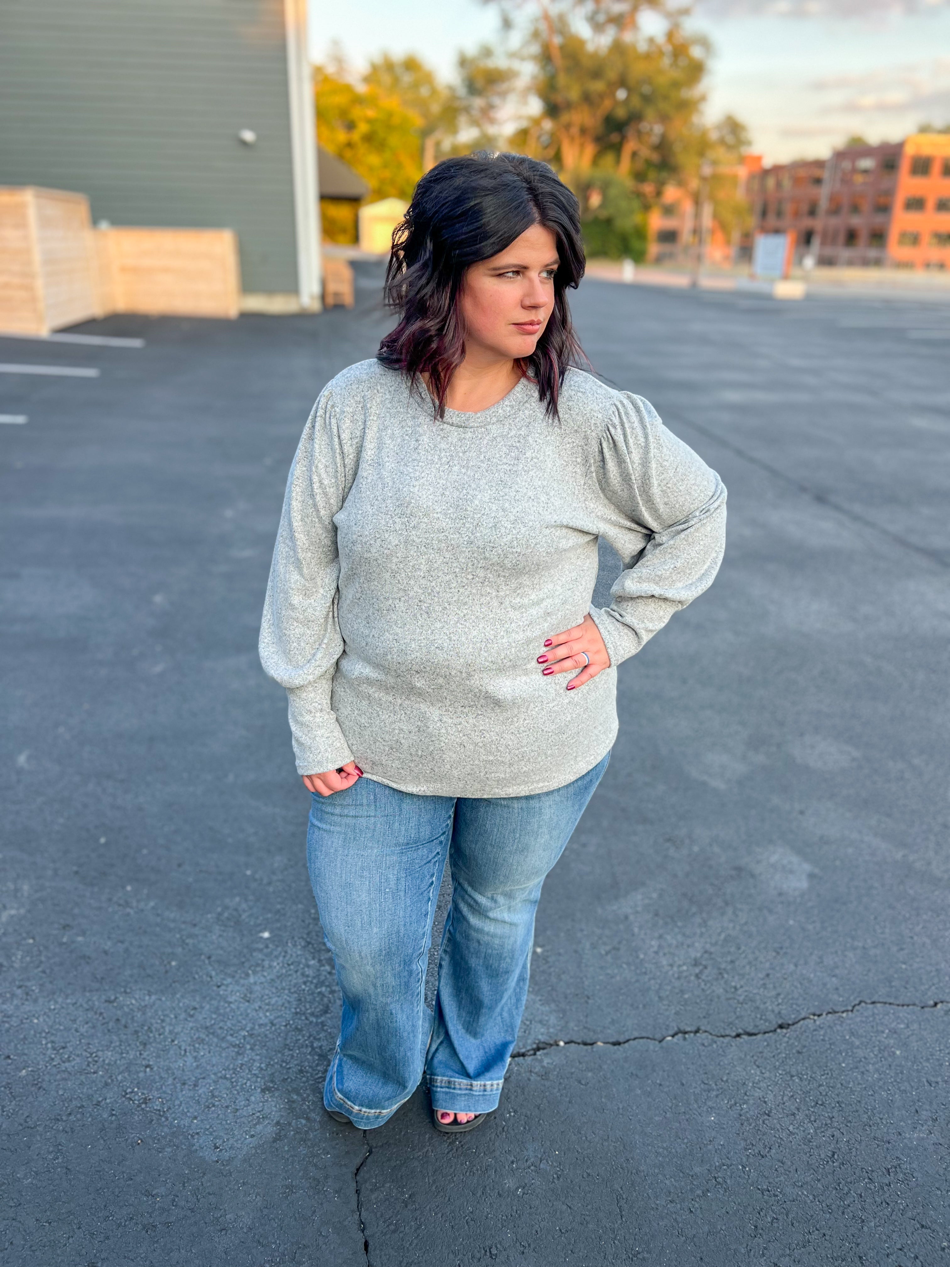 Samantha Bubble Sleeve Top - Gray