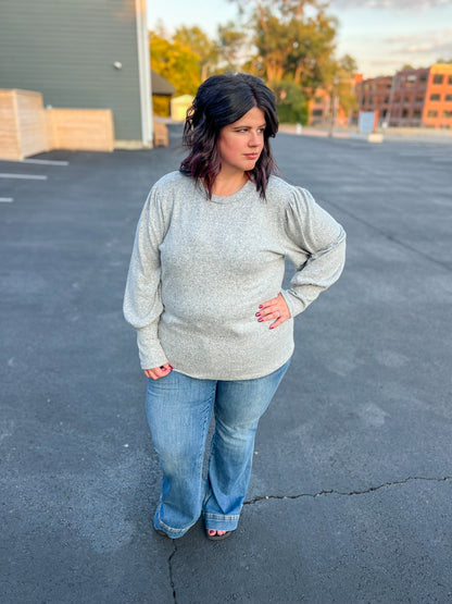 Samantha Bubble Sleeve Top - Gray