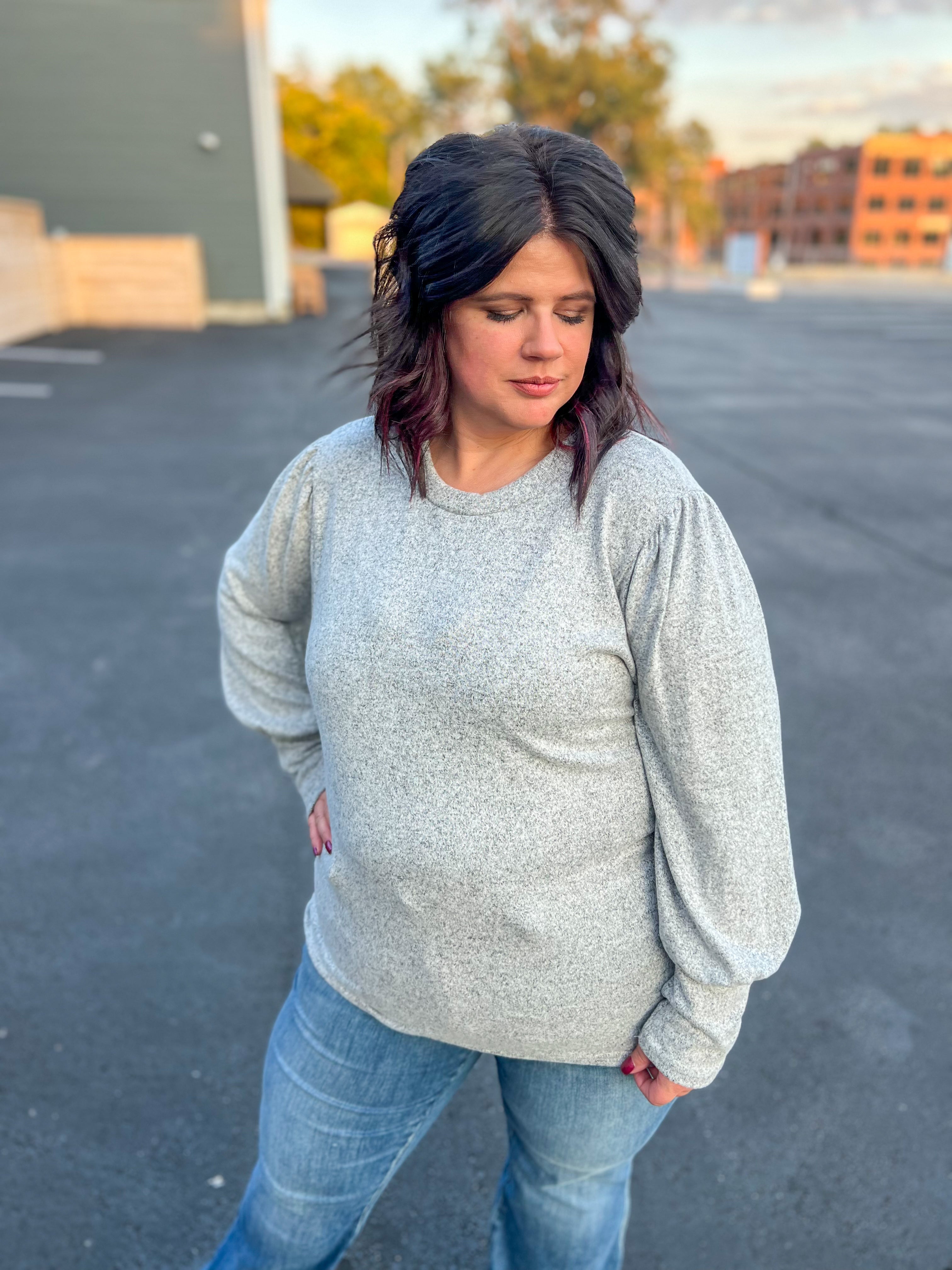 Samantha Bubble Sleeve Top - Gray