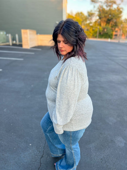 Samantha Bubble Sleeve Top - Gray