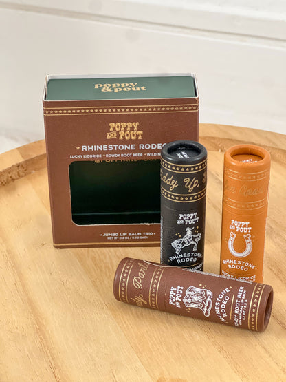 Poppy & Pout Rhinestone Rodeo Lip Balm Trio Gift Set