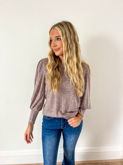 Samantha Bubble Sleeve Top - Mauve