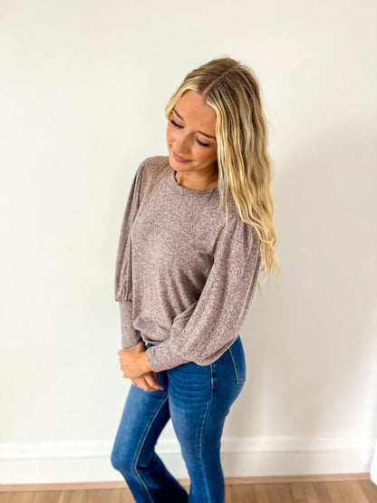 Samantha Bubble Sleeve Top - Mauve
