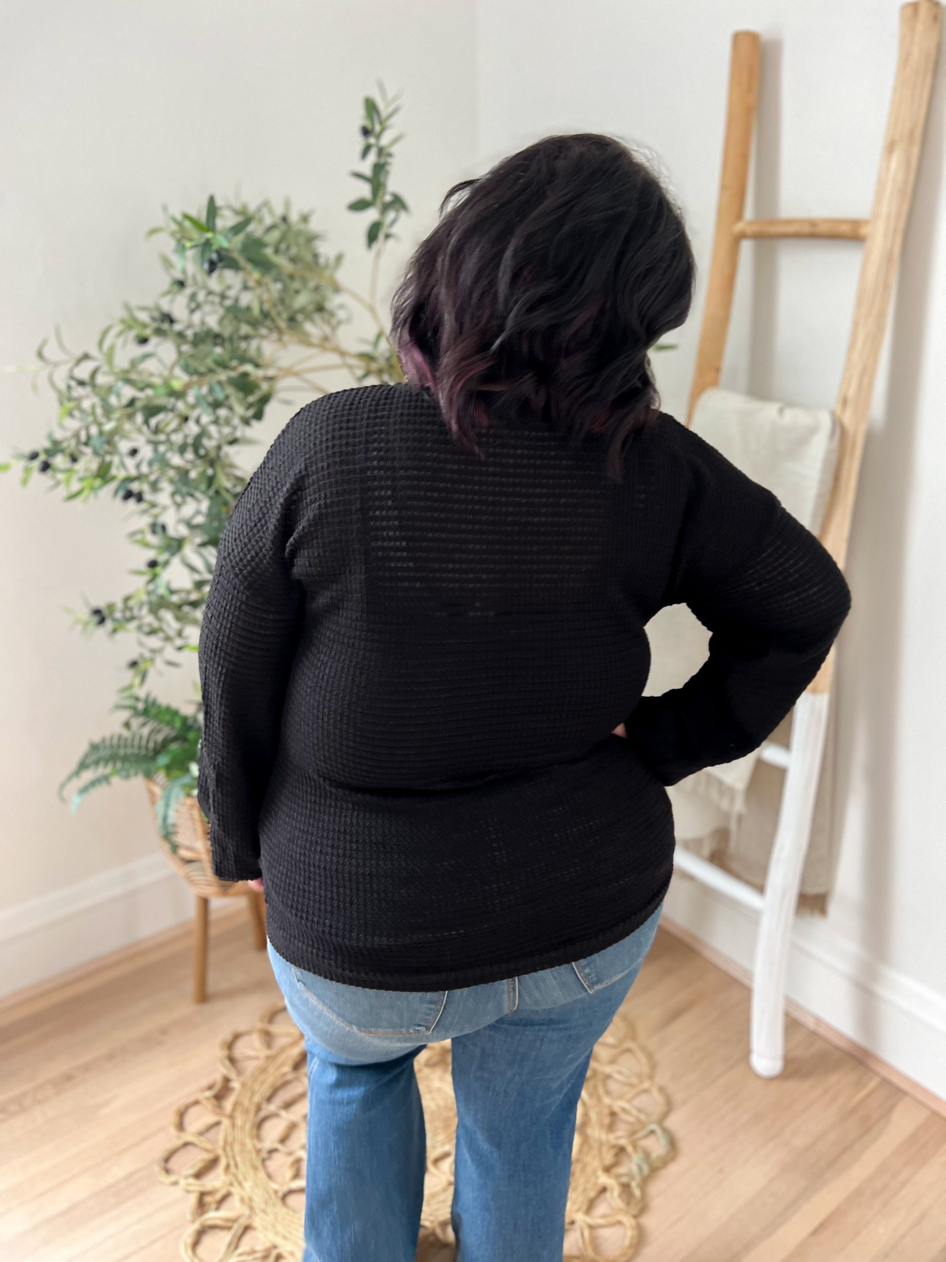 DOORBUSTER Sutton Black Waffle Knit Top