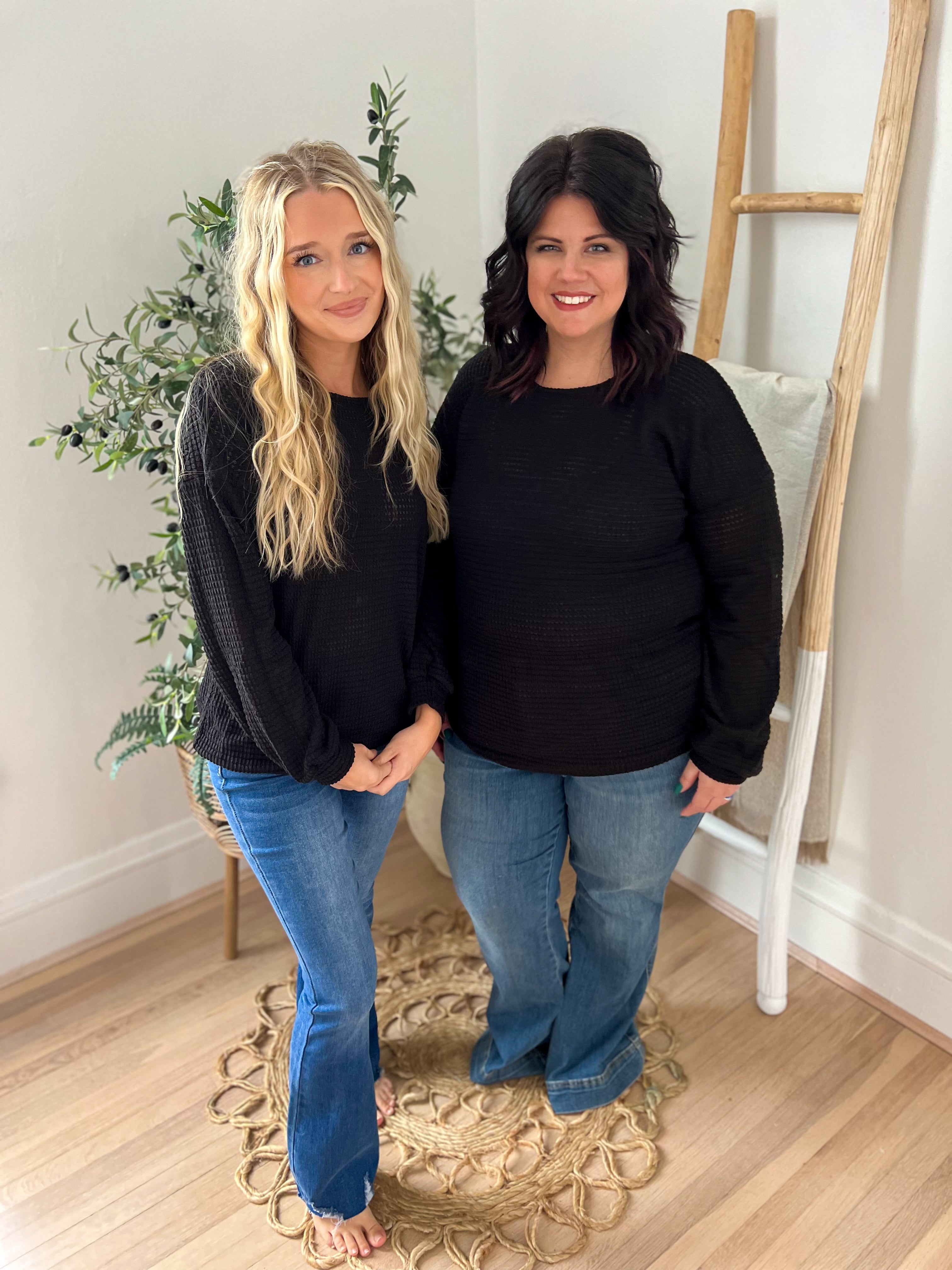 DOORBUSTER Sutton Black Waffle Knit Top