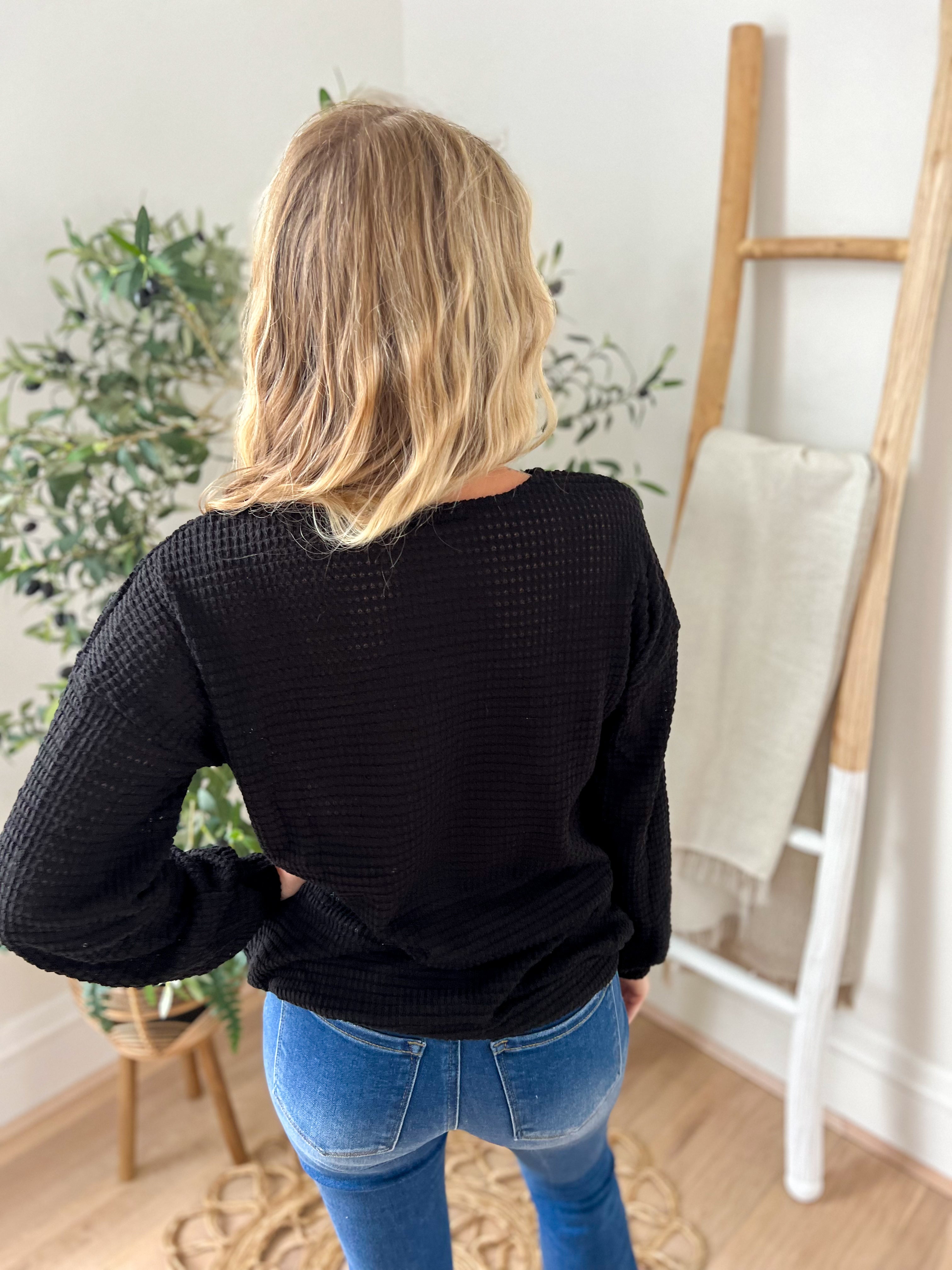 DOORBUSTER Sutton Black Waffle Knit Top