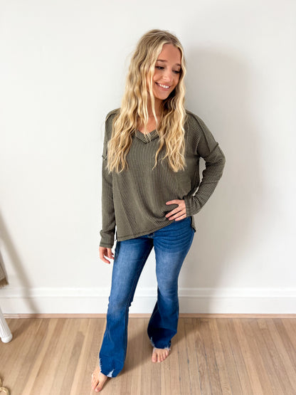 DOORBUSTER Khole V-neck Top - Olive