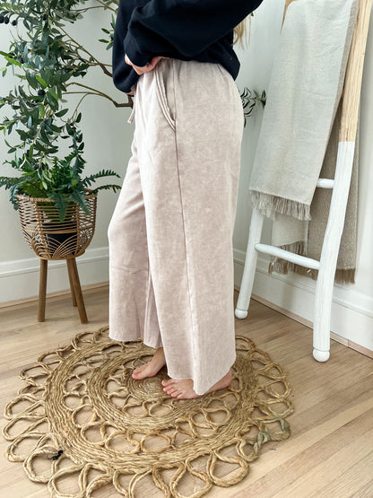 Cropped Wide Leg Comfy Pants - Ash Mocha