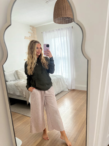 Cropped Wide Leg Comfy Pants - Ash Mocha