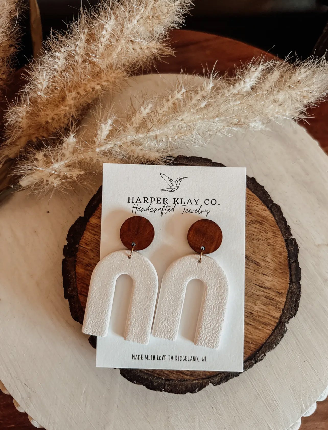 White Dangle Polymer Clay Earrings