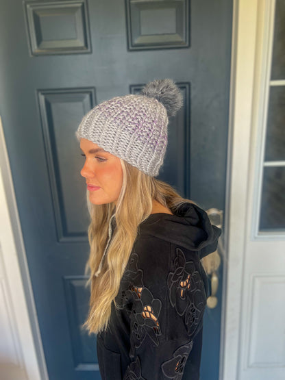 Aspen Knit Beanie - Gray and Purple Ombre