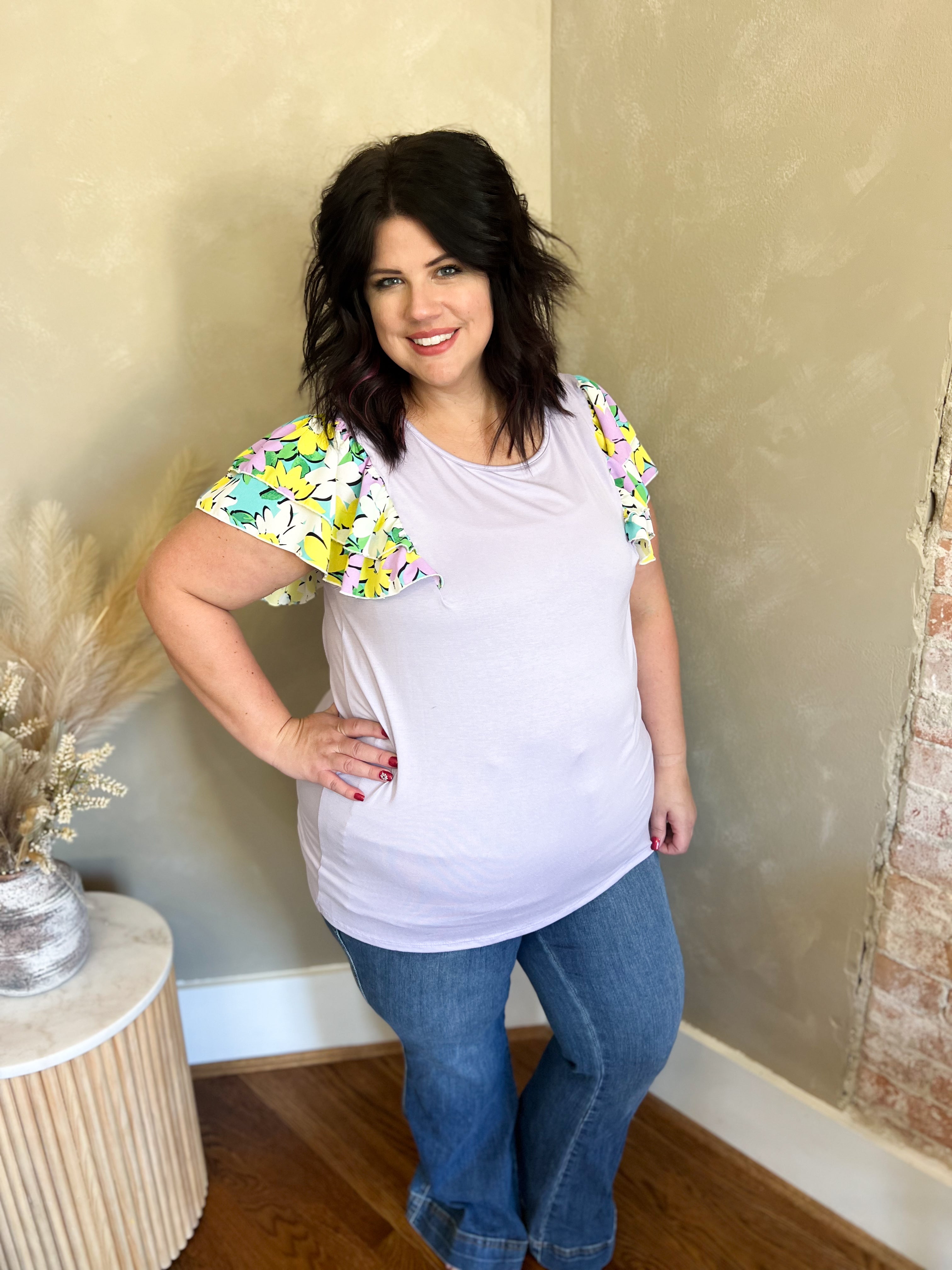 DOORBUSTER Nikki Lavender Floral Ruffle Sleeve Top