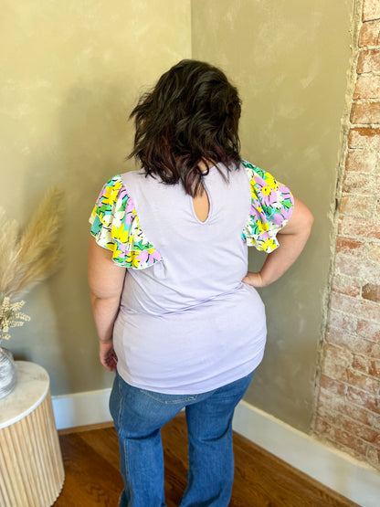DOORBUSTER Nikki Lavender Floral Ruffle Sleeve Top
