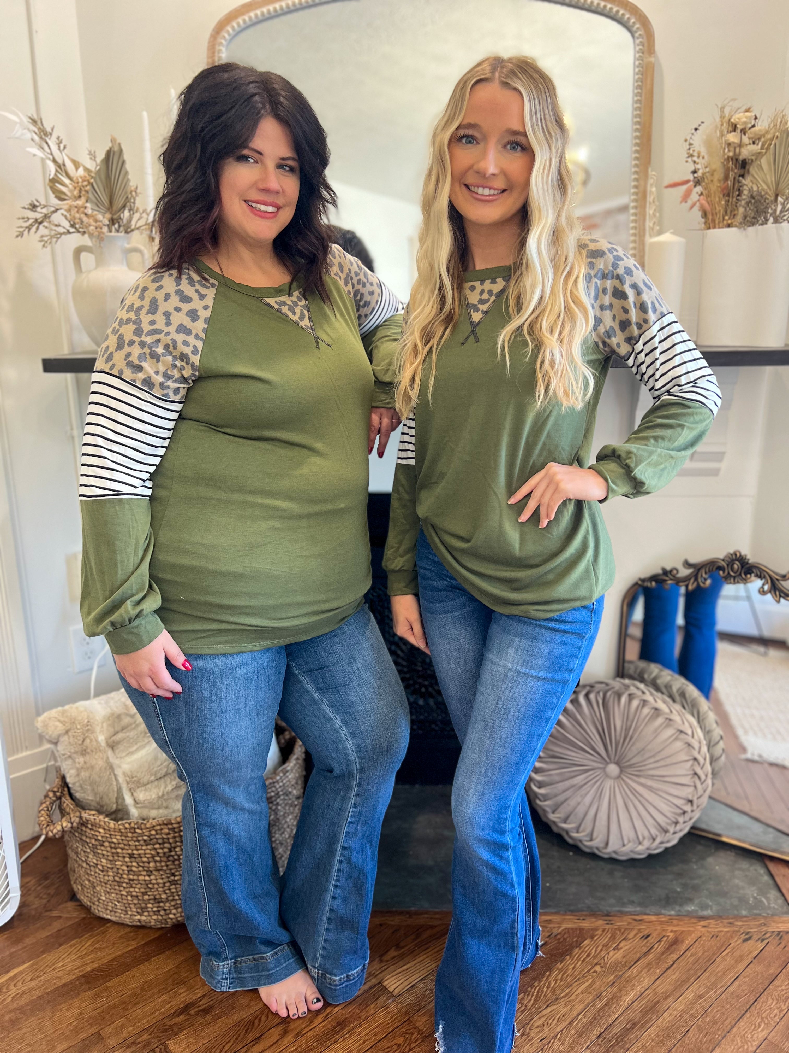 DOORBUSTER Olive with Leopard Accents Top