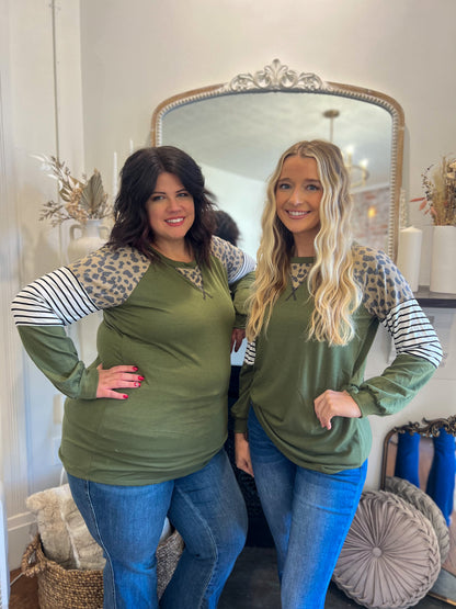 DOORBUSTER Olive with Leopard Accents Top