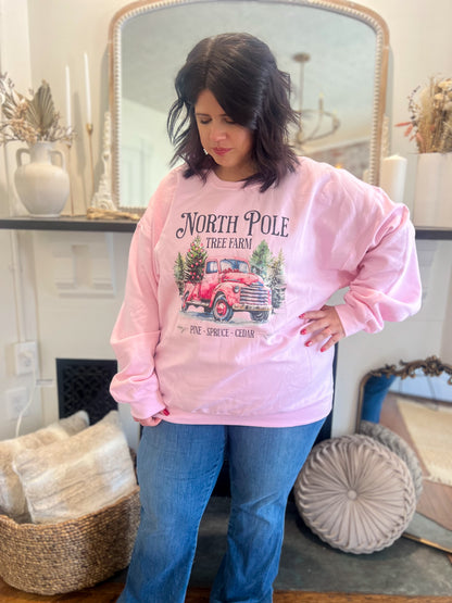 North Pole Tree Farm Pink Sweatshirt