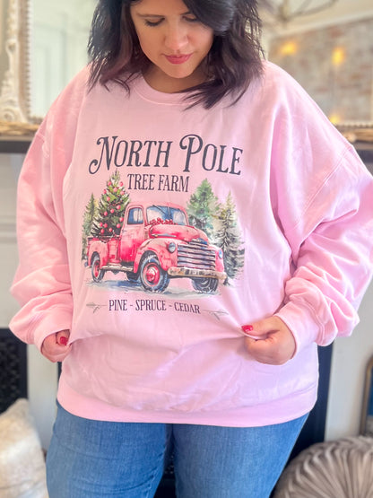 North Pole Tree Farm Pink Sweatshirt