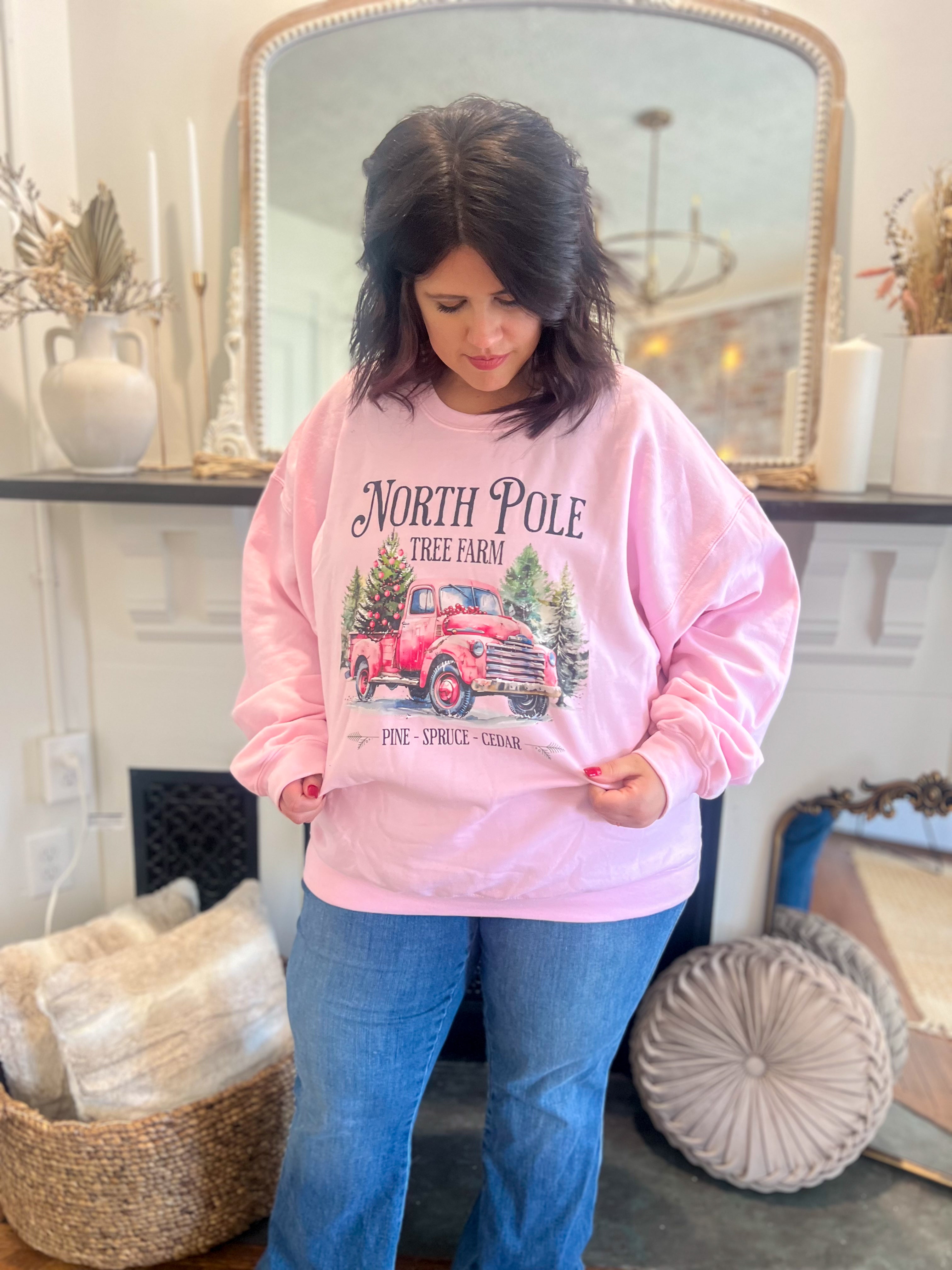 North Pole Tree Farm Pink Sweatshirt