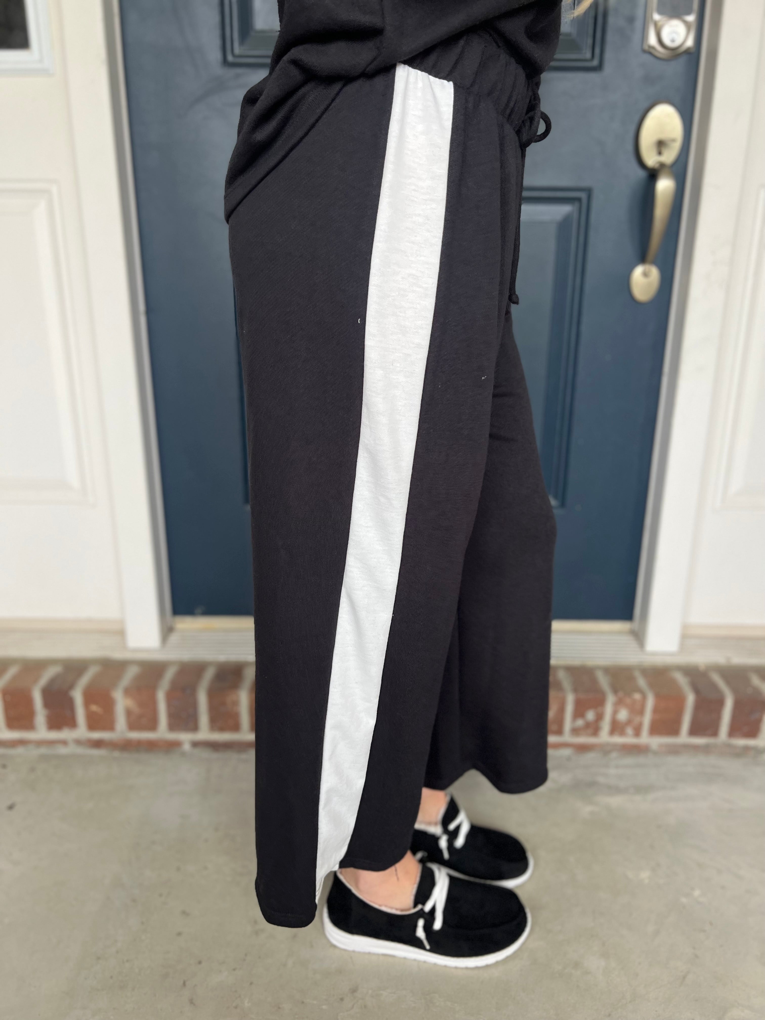 Black Wide Leg with White Stripe Pants