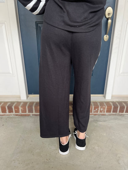 Black Wide Leg with White Stripe Pants