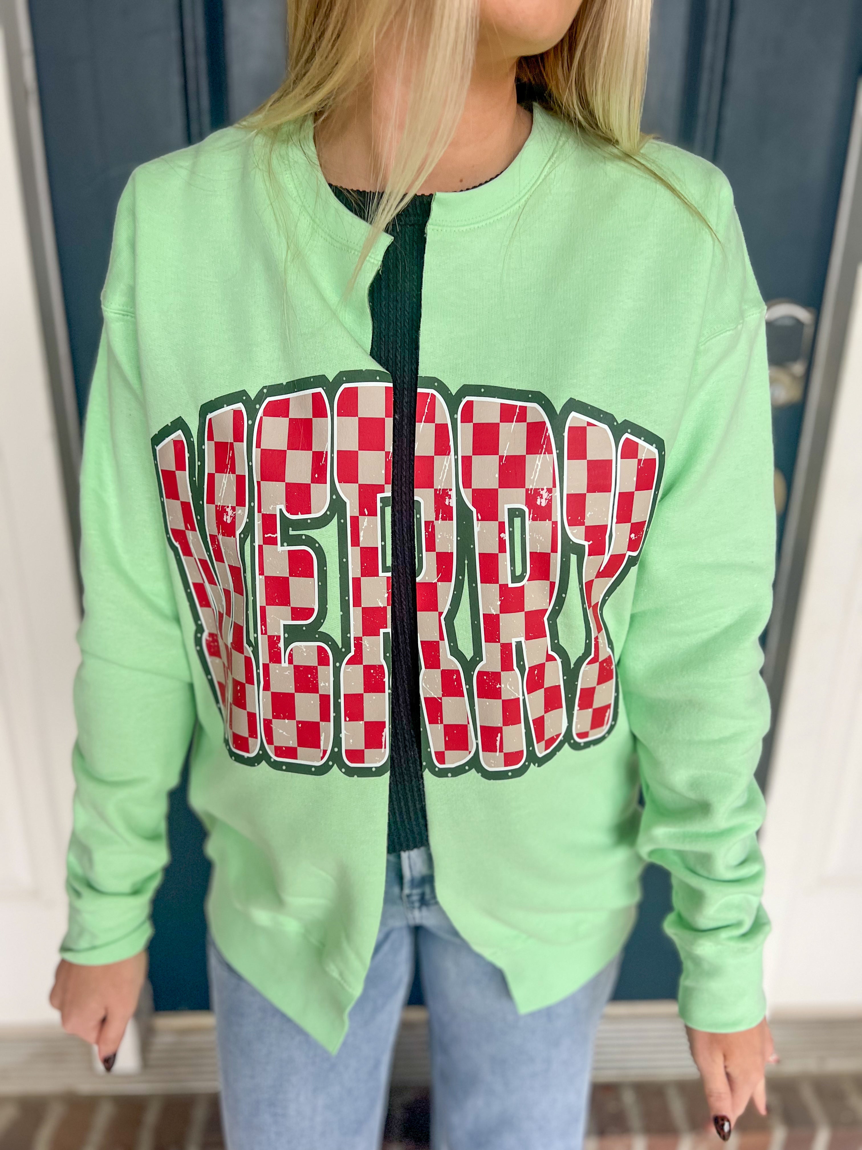 Retro Merry Checkered Cardi Sweatshirt