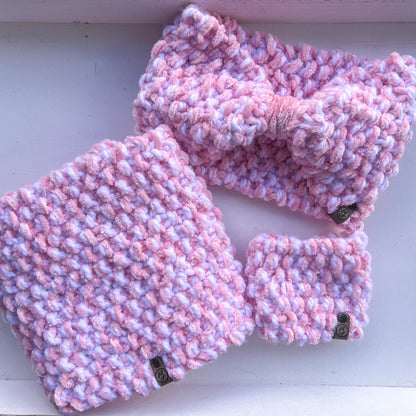 Icelyn Pink and White Knitted Cowl Neck Scarf