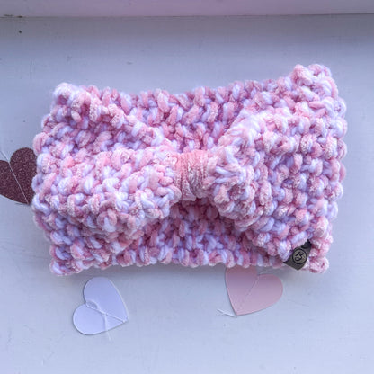 Icelyn Pink and White Knit Ear Warmer
