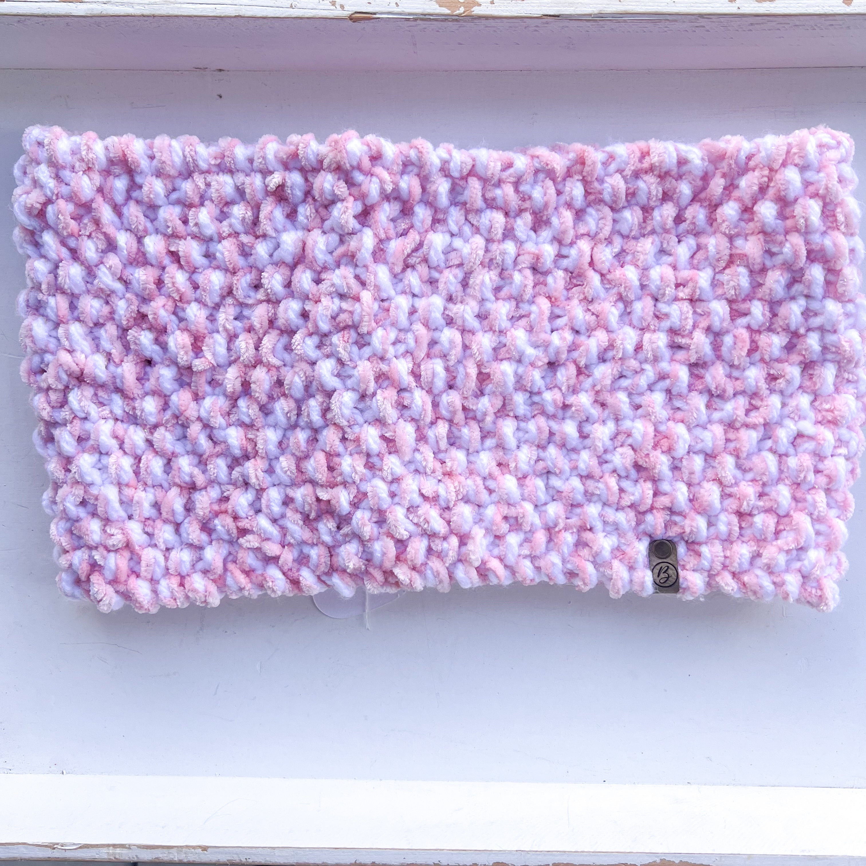 Icelyn Pink and White Knitted Cowl Neck Scarf