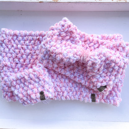 Icelyn Pink and White Knit Ear Warmer